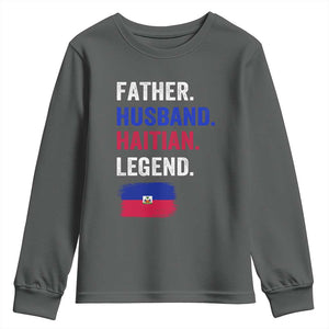 Father Husband Haitian Legend Youth Sweatshirt Distressed Haiti Flag Dad Gift Father's Day TS02 Dark Heather Print Your Wear