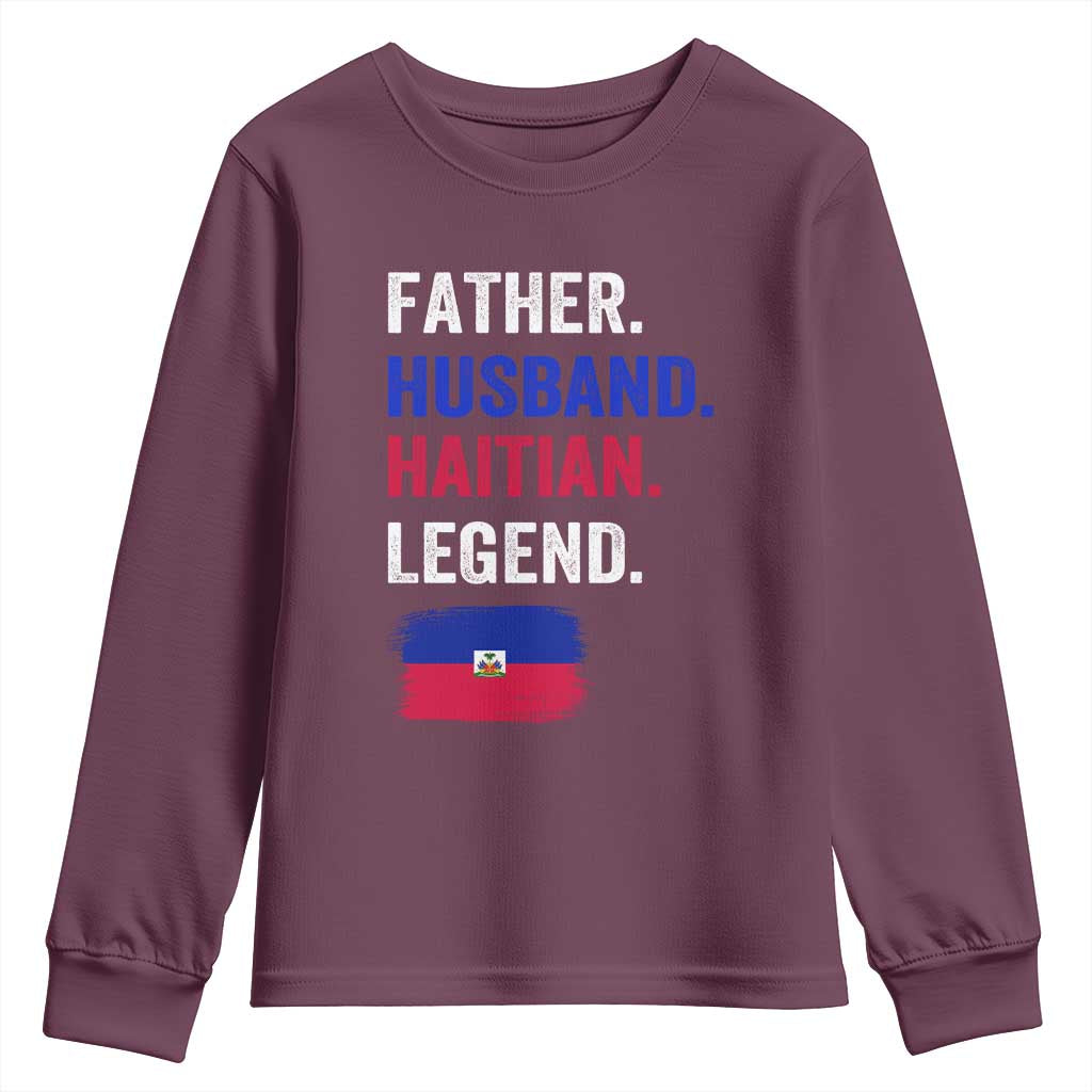 Father Husband Haitian Legend Youth Sweatshirt Distressed Haiti Flag Dad Gift Father's Day TS02 Maroon Print Your Wear