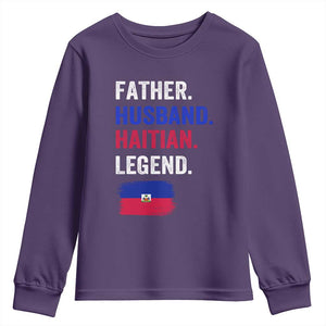 Father Husband Haitian Legend Youth Sweatshirt Distressed Haiti Flag Dad Gift Father's Day TS02 Purple Print Your Wear