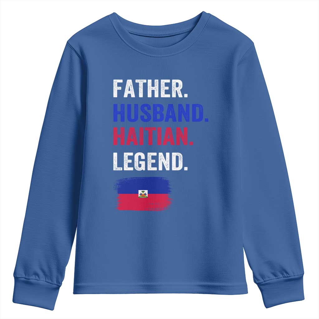 Father Husband Haitian Legend Youth Sweatshirt Distressed Haiti Flag Dad Gift Father's Day TS02 Royal Blue Print Your Wear