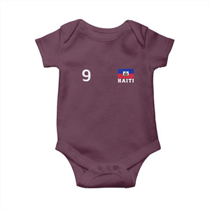 Haiti Soccer Jersey Style Number 9 Graphic Baby Onesie Haitian Flag Football Sports Fan TS02 Maroon Print Your Wear