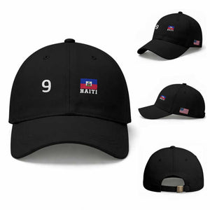 Haiti Soccer Jersey Style Number 9 Graphic Baseball Cap Haitian Flag Football Sports Fan TS02 Baseball Cap Universal Fit Black Print Your Wear