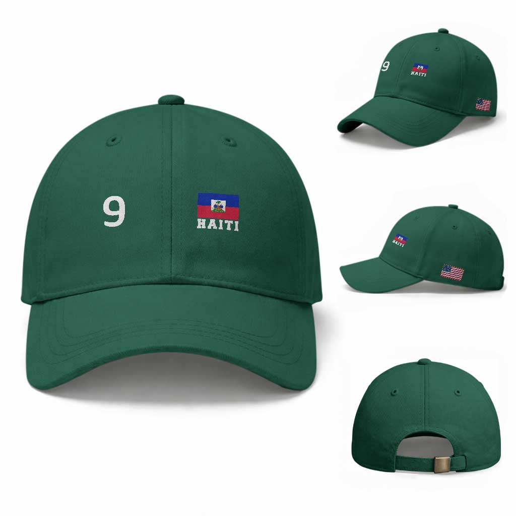 Haiti Soccer Jersey Style Number 9 Graphic Baseball Cap Haitian Flag Football Sports Fan TS02 Baseball Cap Universal Fit Irish Green Print Your Wear