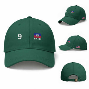 Haiti Soccer Jersey Style Number 9 Graphic Baseball Cap Haitian Flag Football Sports Fan TS02 Baseball Cap Universal Fit Irish Green Print Your Wear