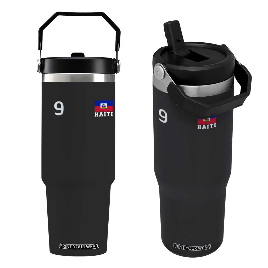 Haiti Soccer Jersey Style Number 9 Graphic Flip Straw Tumbler Haitian Flag Football Sports Fan TS02 One Size: 30 oz Black Print Your Wear