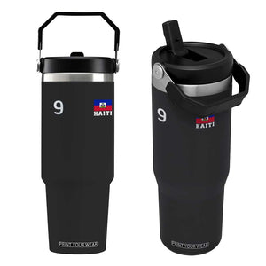 Haiti Soccer Jersey Style Number 9 Graphic Flip Straw Tumbler Haitian Flag Football Sports Fan TS02 One Size: 30 oz Black Print Your Wear