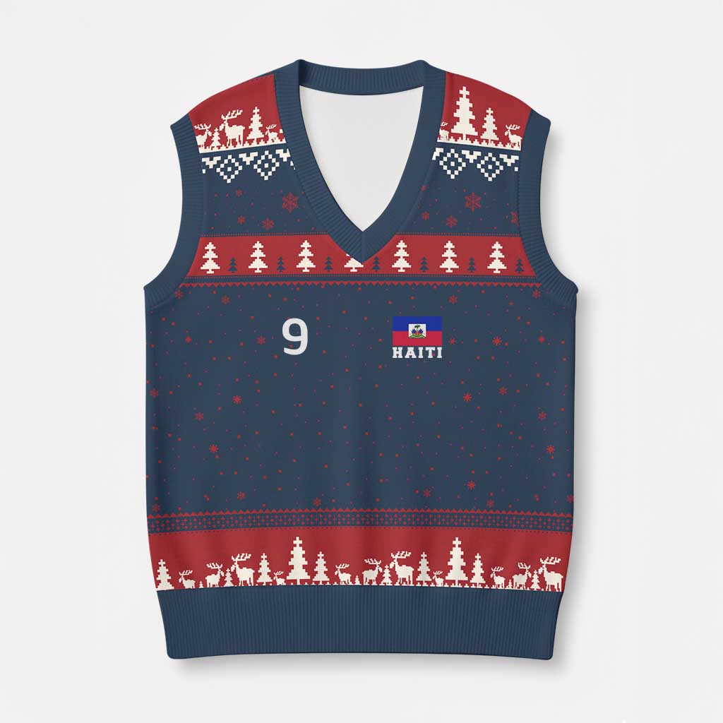 Haiti Soccer Jersey Style Number 9 Graphic V-Neck Knit Sweater Vest Haitian Flag Football Sports Fan TS02 Navy Red Print Your Wear
