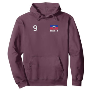 Haiti Soccer Jersey Style Number 9 Graphic Hoodie Haitian Flag Football Sports Fan TS02 Maroon Print Your Wear