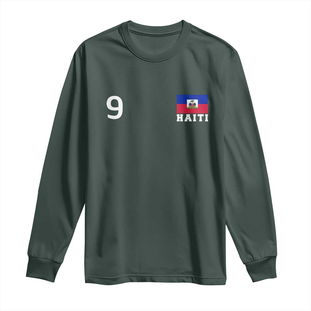 Haiti Soccer Jersey Style Number 9 Graphic Long Sleeve Shirt Haitian Flag Football Sports Fan TS02 Dark Forest Green Print Your Wear