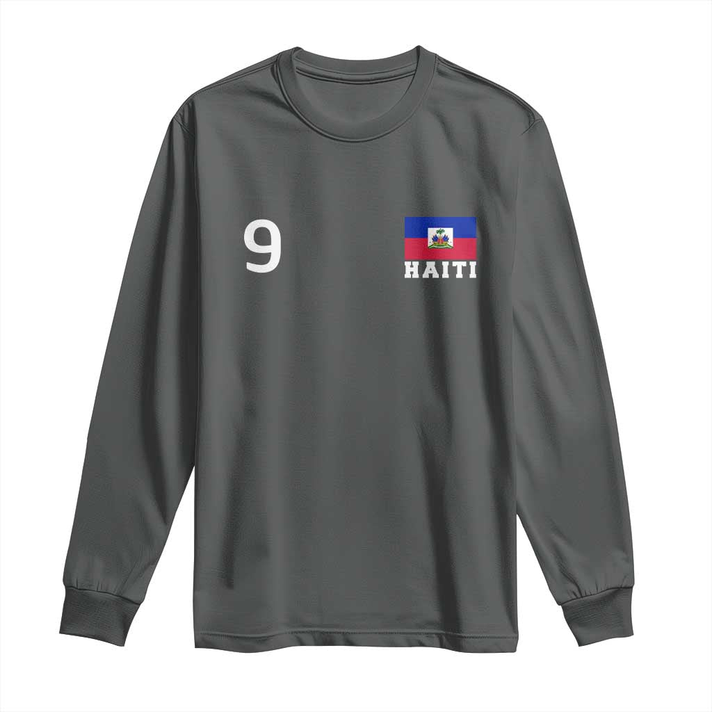 Haiti Soccer Jersey Style Number 9 Graphic Long Sleeve Shirt Haitian Flag Football Sports Fan TS02 Dark Heather Print Your Wear