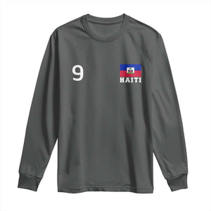 Haiti Soccer Jersey Style Number 9 Graphic Long Sleeve Shirt Haitian Flag Football Sports Fan TS02 Dark Heather Print Your Wear