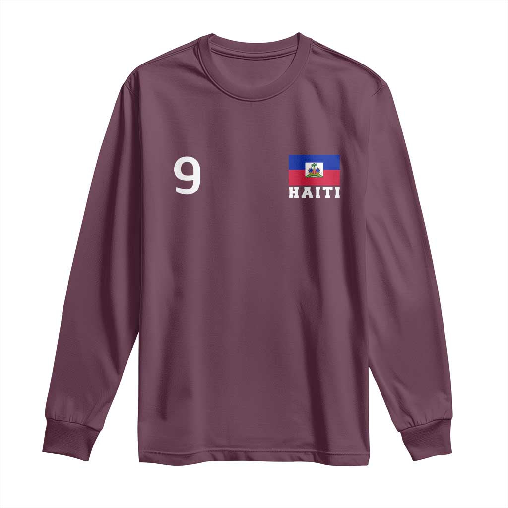 Haiti Soccer Jersey Style Number 9 Graphic Long Sleeve Shirt Haitian Flag Football Sports Fan TS02 Maroon Print Your Wear