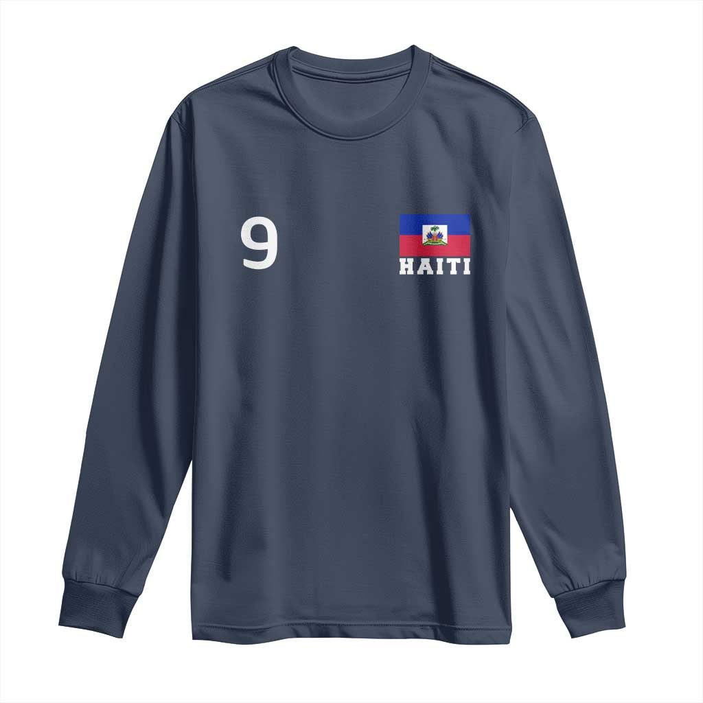 Haiti Soccer Jersey Style Number 9 Graphic Long Sleeve Shirt Haitian Flag Football Sports Fan TS02 Navy Print Your Wear