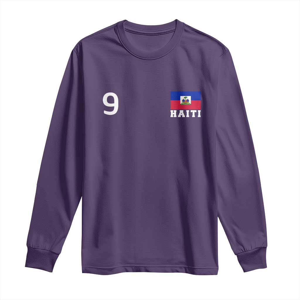 Haiti Soccer Jersey Style Number 9 Graphic Long Sleeve Shirt Haitian Flag Football Sports Fan TS02 Purple Print Your Wear