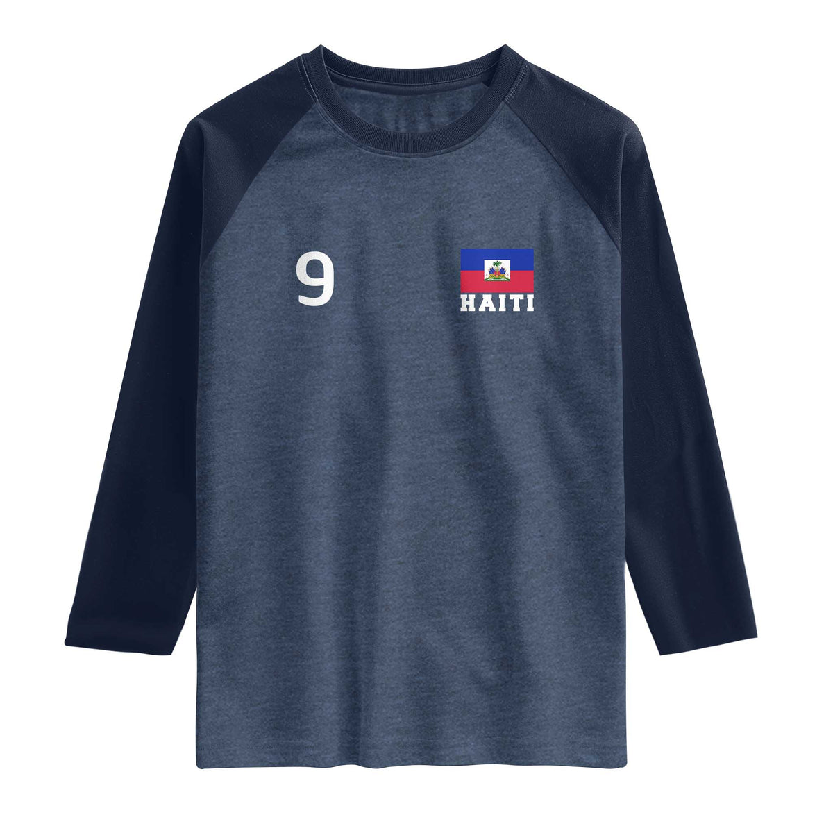 Haiti Soccer Jersey Style Number 9 Graphic Raglan Shirt Haitian Flag Football Sports Fan TS02 Heather Denim Navy Print Your Wear
