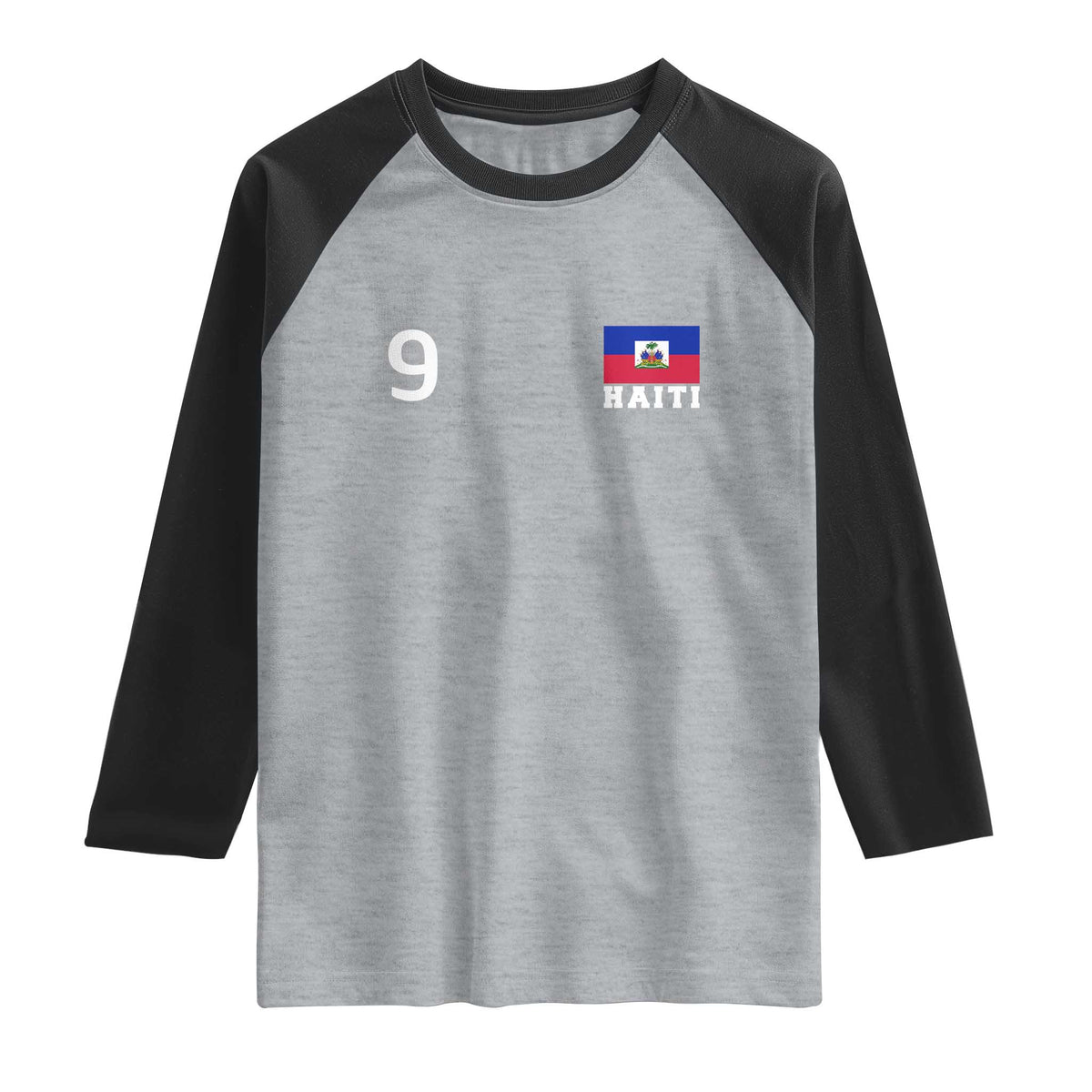 Haiti Soccer Jersey Style Number 9 Graphic Raglan Shirt Haitian Flag Football Sports Fan TS02 Heather Gray Black Print Your Wear