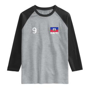 Haiti Soccer Jersey Style Number 9 Graphic Raglan Shirt Haitian Flag Football Sports Fan TS02 Heather Gray Black Print Your Wear