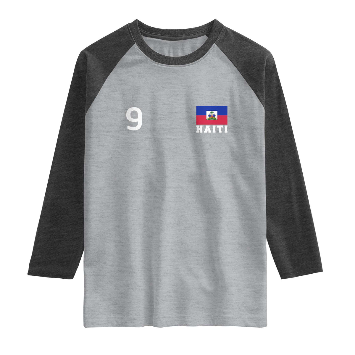 Haiti Soccer Jersey Style Number 9 Graphic Raglan Shirt Haitian Flag Football Sports Fan TS02 Heather Gray Heather Charcoal Print Your Wear