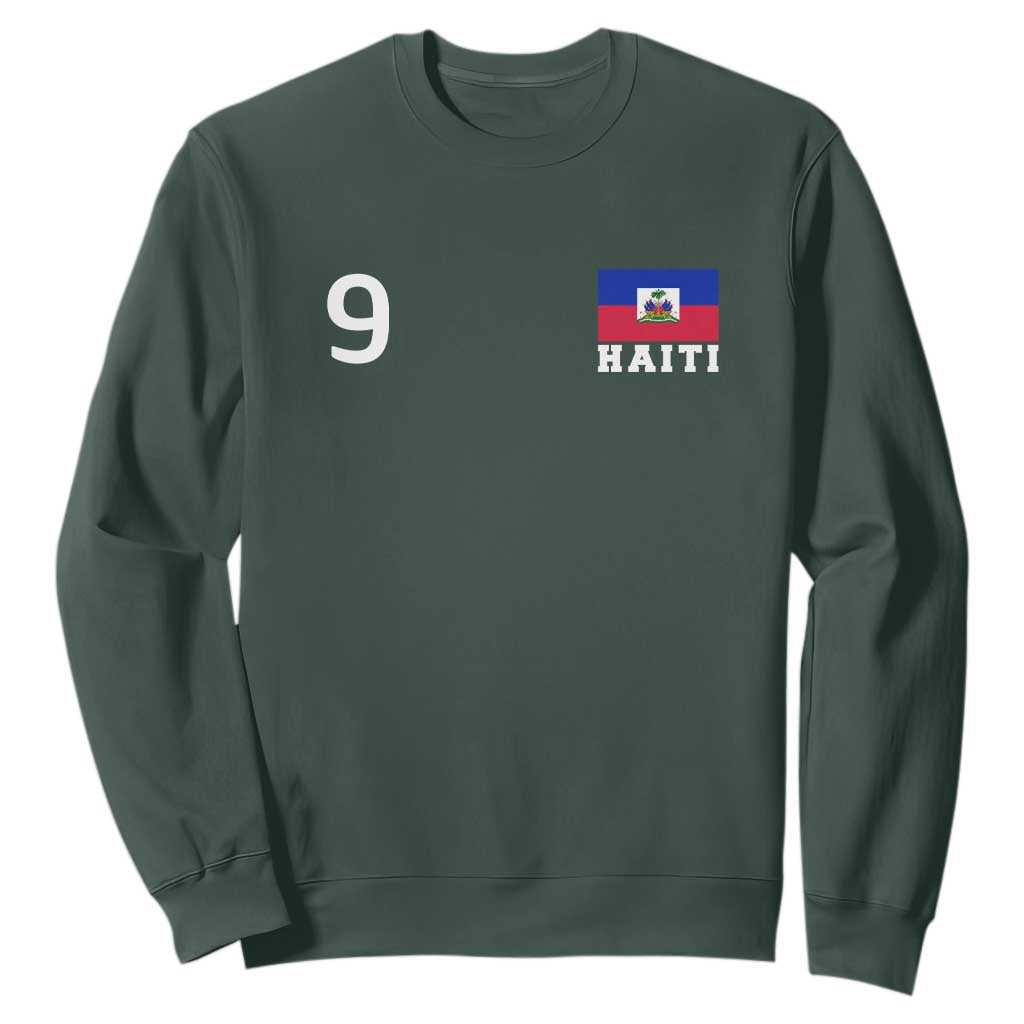 Haiti Soccer Jersey Style Number 9 Graphic Sweatshirt Haitian Flag Football Sports Fan TS02 Dark Forest Green Print Your Wear