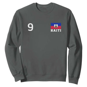 Haiti Soccer Jersey Style Number 9 Graphic Sweatshirt Haitian Flag Football Sports Fan TS02 Dark Heather Print Your Wear