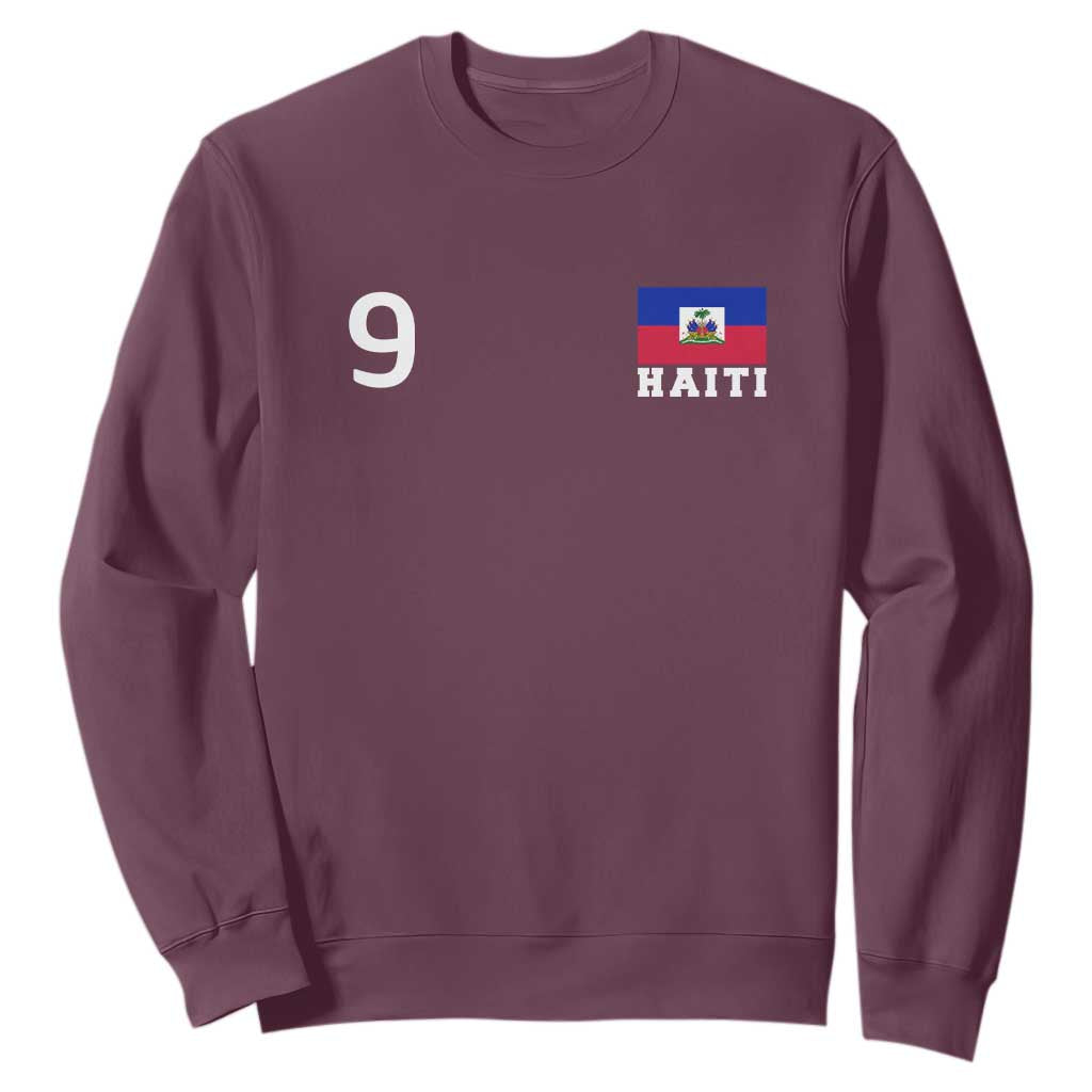 Haiti Soccer Jersey Style Number 9 Graphic Sweatshirt Haitian Flag Football Sports Fan TS02 Maroon Print Your Wear