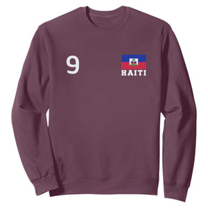 Haiti Soccer Jersey Style Number 9 Graphic Sweatshirt Haitian Flag Football Sports Fan TS02 Maroon Print Your Wear