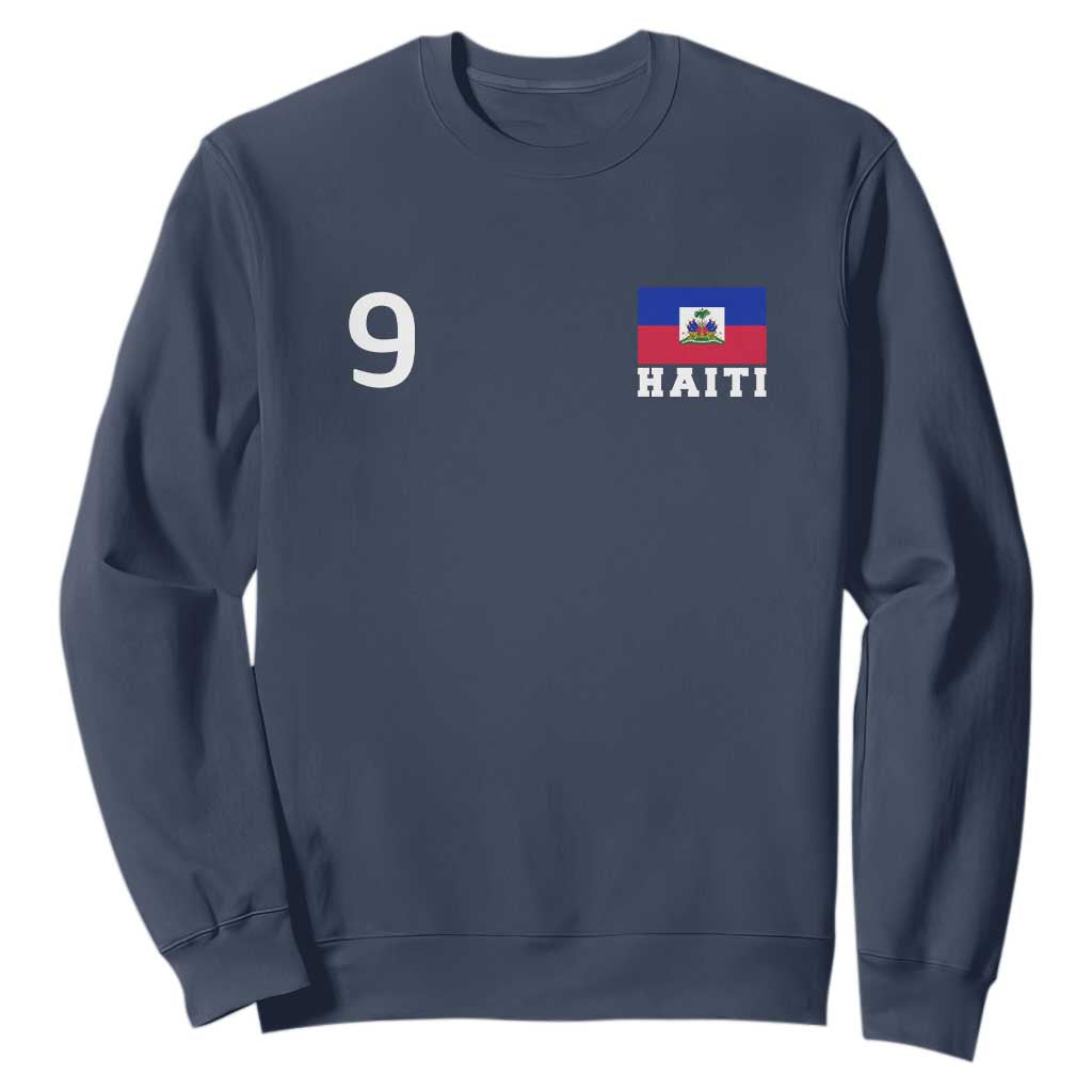 Haiti Soccer Jersey Style Number 9 Graphic Sweatshirt Haitian Flag Football Sports Fan TS02 Navy Print Your Wear