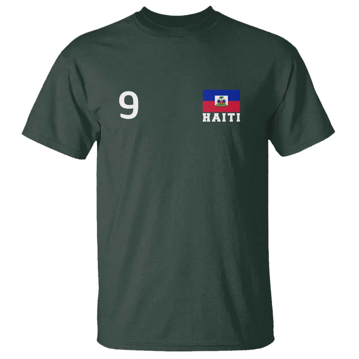 Haiti Soccer Jersey Style Number 9 Graphic T Shirt Haitian Flag Football Sports Fan TS02 Dark Forest Green Print Your Wear