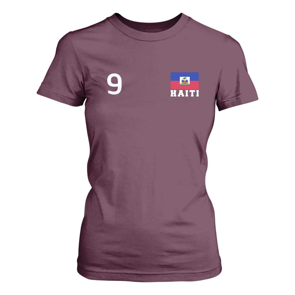 Haiti Soccer Jersey Style Number 9 Graphic T Shirt For Women Haitian Flag Football Sports Fan TS02 Maroon Print Your Wear