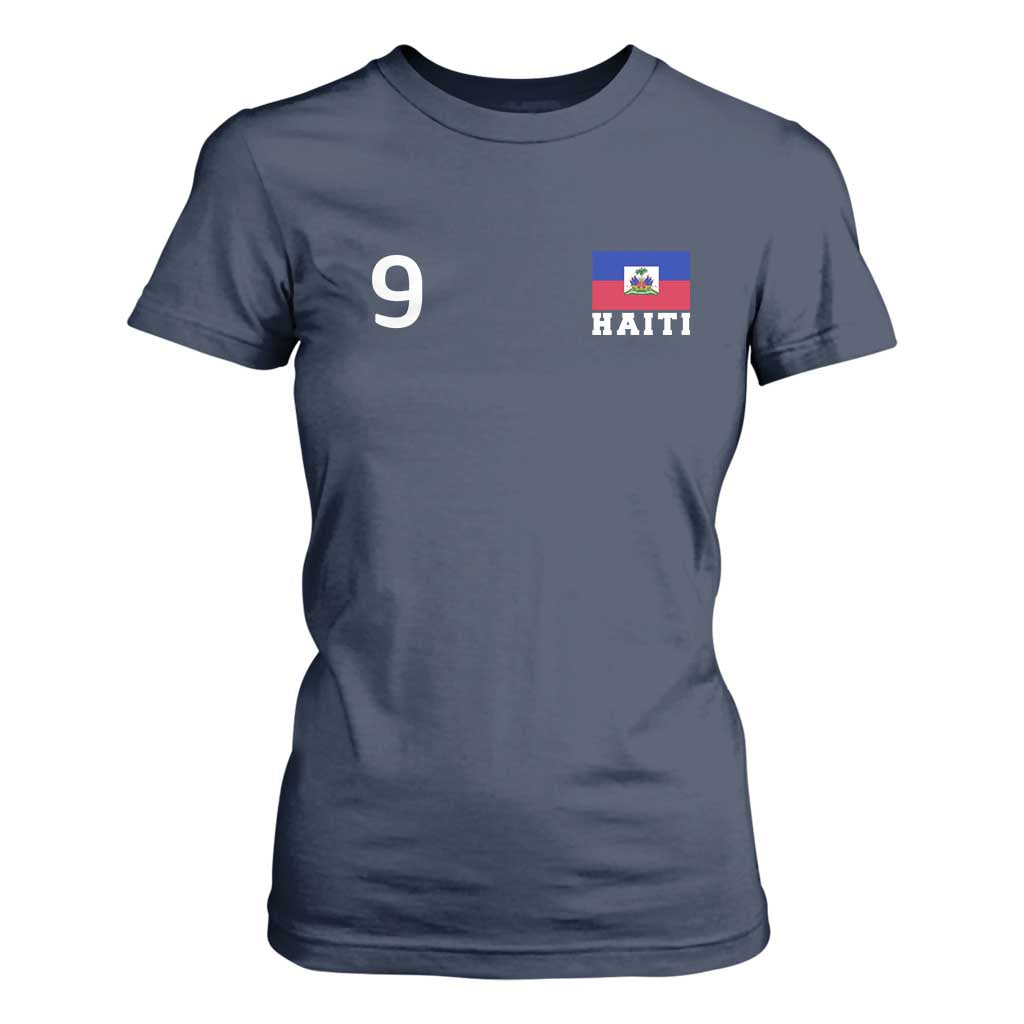 Haiti Soccer Jersey Style Number 9 Graphic T Shirt For Women Haitian Flag Football Sports Fan TS02 Navy Print Your Wear