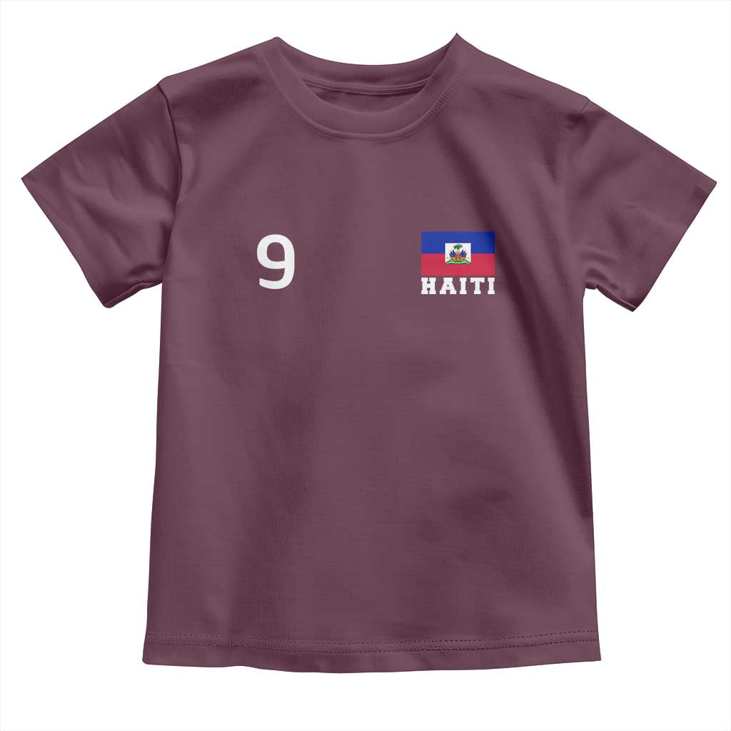 Haiti Soccer Jersey Style Number 9 Graphic Toddler T Shirt Haitian Flag Football Sports Fan TS02 Maroon Print Your Wear