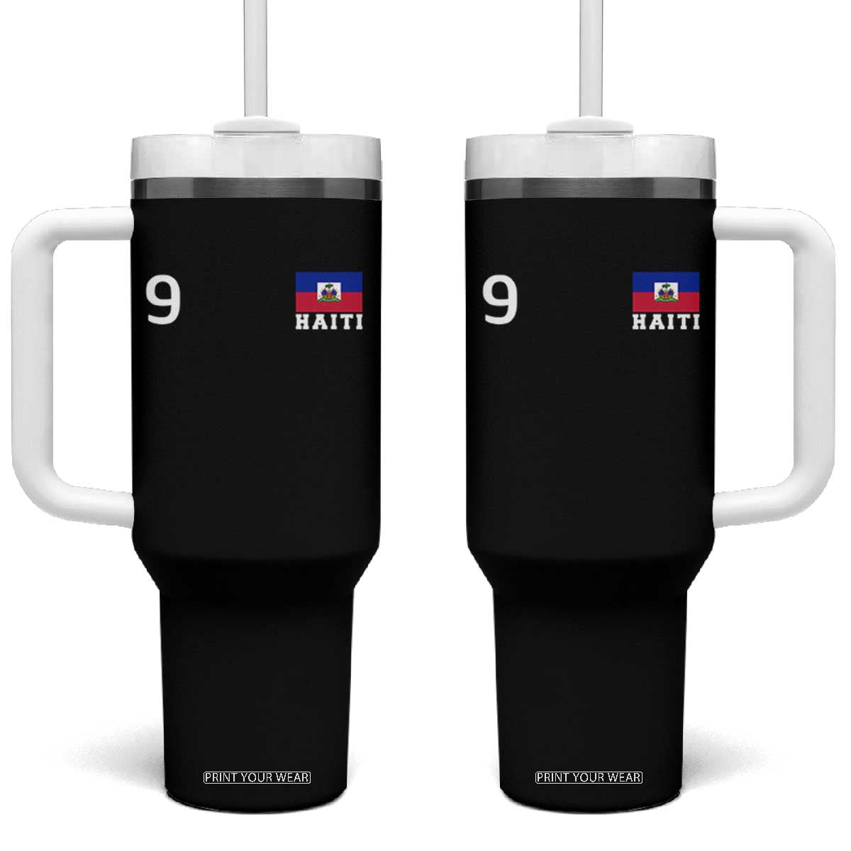 Haiti Soccer Jersey Style Number 9 Graphic Tumbler With Handle Haitian Flag Football Sports Fan TS02 One Size: 40 oz Black Print Your Wear