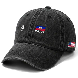 Haiti Soccer Jersey Style Number 9 Graphic Washed Cotton Baseball Cap Haitian Flag Football Sports Fan TS02 Print Your Wear