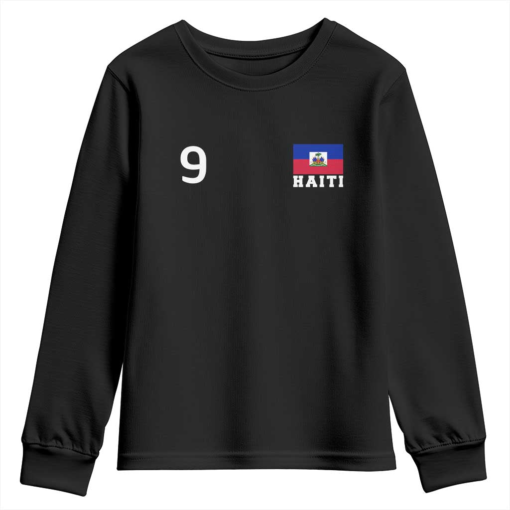 Haiti Soccer Jersey Style Number 9 Graphic Youth Sweatshirt Haitian Flag Football Sports Fan TS02 Black Print Your Wear