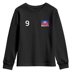 Haiti Soccer Jersey Style Number 9 Graphic Youth Sweatshirt Haitian Flag Football Sports Fan TS02 Black Print Your Wear