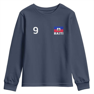 Haiti Soccer Jersey Style Number 9 Graphic Youth Sweatshirt Haitian Flag Football Sports Fan TS02 Navy Print Your Wear