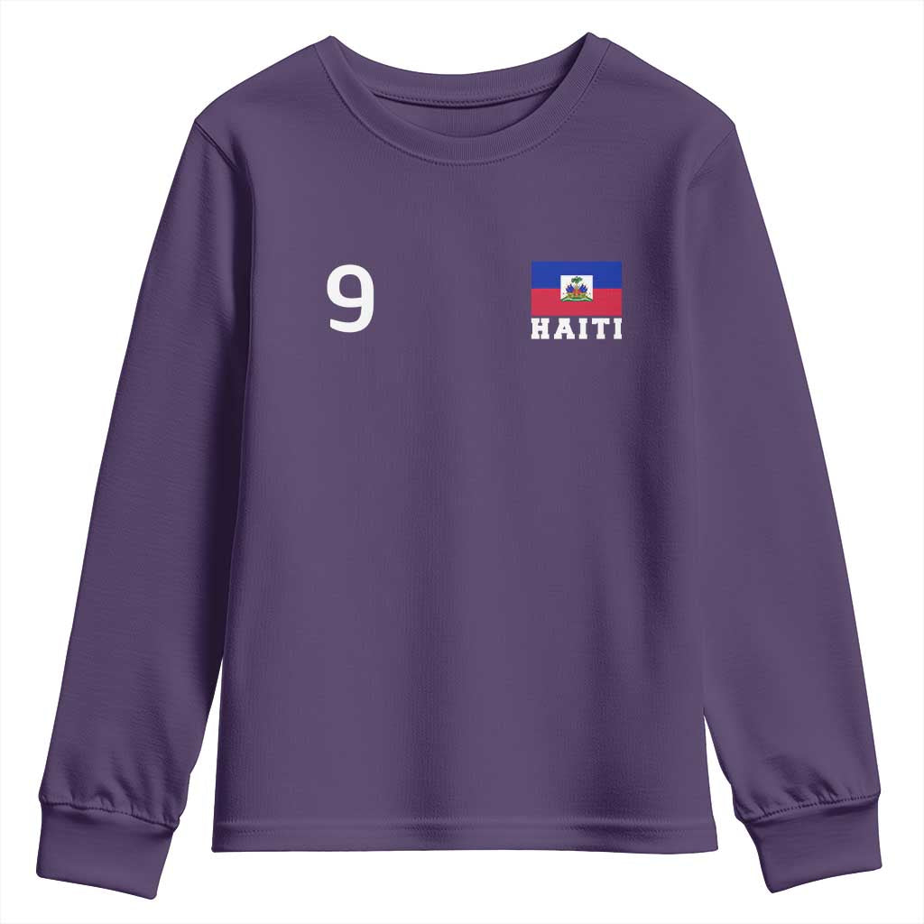 Haiti Soccer Jersey Style Number 9 Graphic Youth Sweatshirt Haitian Flag Football Sports Fan TS02 Purple Print Your Wear