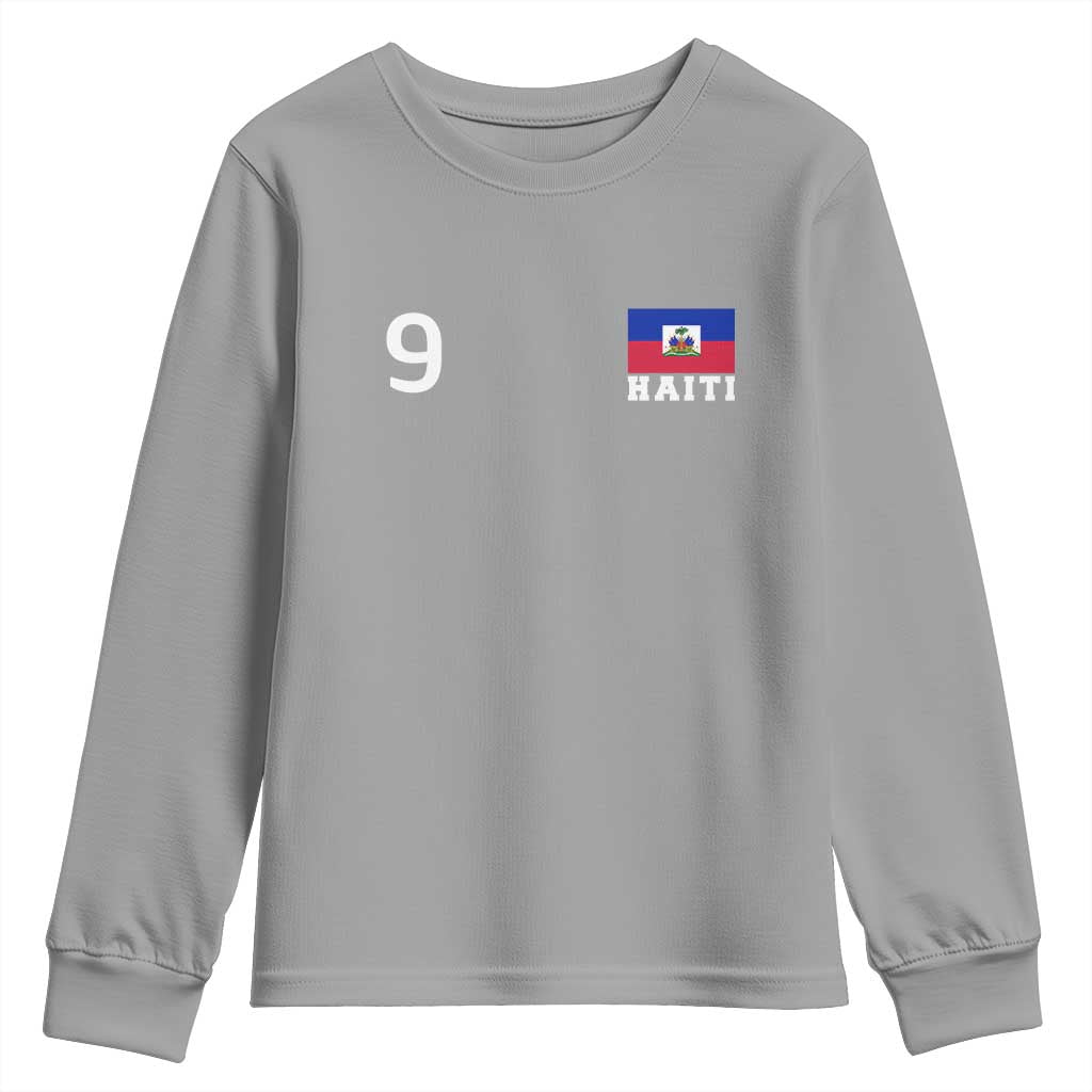 Haiti Soccer Jersey Style Number 9 Graphic Youth Sweatshirt Haitian Flag Football Sports Fan TS02 Sport Gray Print Your Wear