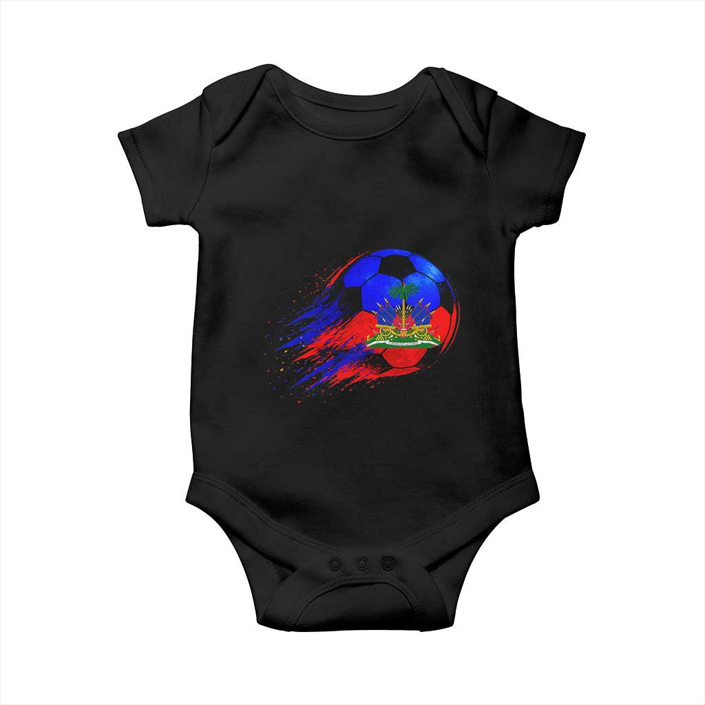 Haitian Flag Soccer Ball Splatter Graphic Baby Onesie Haiti Football Sports Fan TS02 Black Print Your Wear