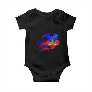 Haitian Flag Soccer Ball Splatter Graphic Baby Onesie Haiti Football Sports Fan TS02 Black Print Your Wear