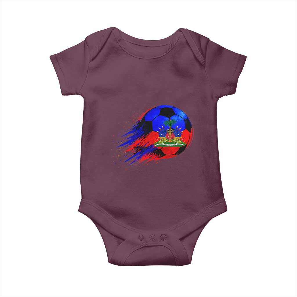 Haitian Flag Soccer Ball Splatter Graphic Baby Onesie Haiti Football Sports Fan TS02 Maroon Print Your Wear