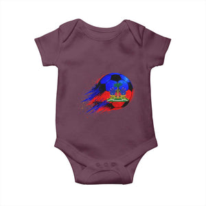 Haitian Flag Soccer Ball Splatter Graphic Baby Onesie Haiti Football Sports Fan TS02 Maroon Print Your Wear
