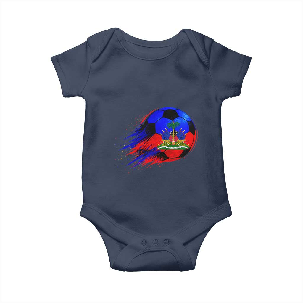 Haitian Flag Soccer Ball Splatter Graphic Baby Onesie Haiti Football Sports Fan TS02 Navy Print Your Wear
