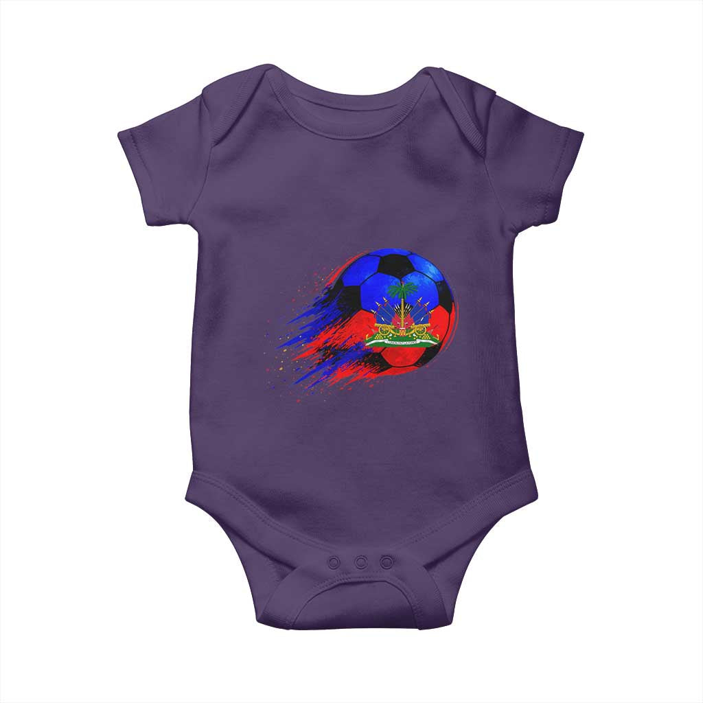 Haitian Flag Soccer Ball Splatter Graphic Baby Onesie Haiti Football Sports Fan TS02 Purple Print Your Wear