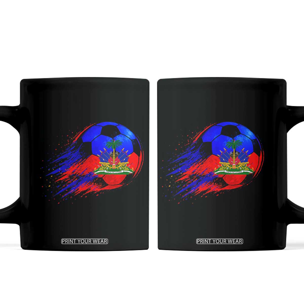 Haitian Flag Soccer Ball Splatter Graphic Coffee Mug Haiti Football Sports Fan TS02 Black Print Your Wear