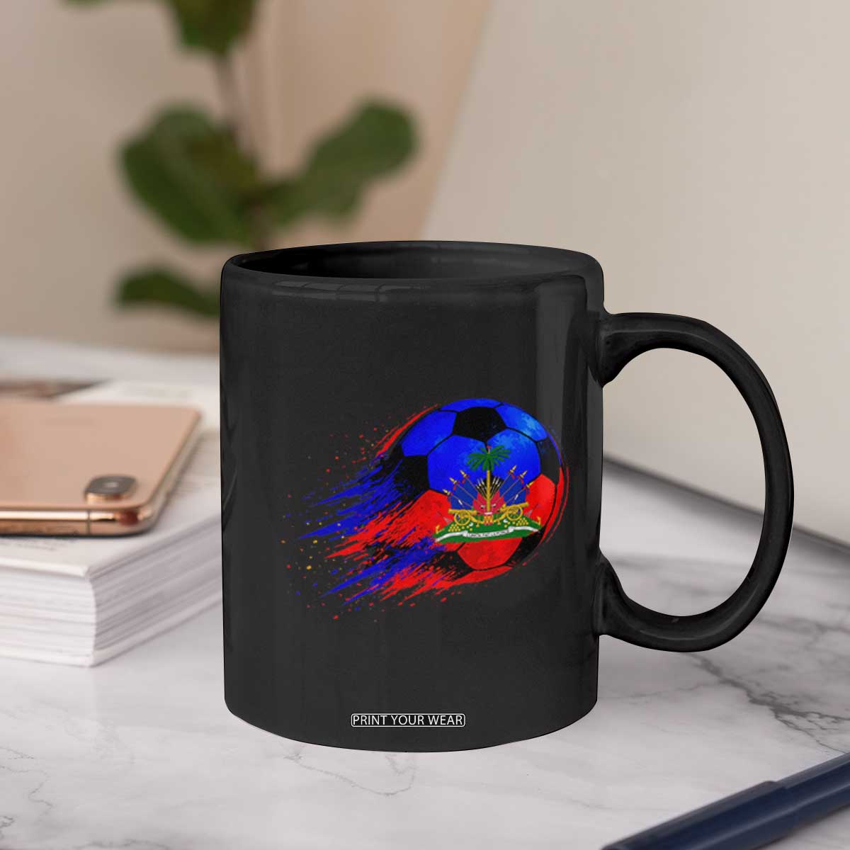 Haitian Flag Soccer Ball Splatter Graphic Coffee Mug Haiti Football Sports Fan TS02 Print Your Wear