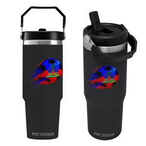 Haitian Flag Soccer Ball Splatter Graphic Flip Straw Tumbler Haiti Football Sports Fan TS02 One Size: 30 oz Black Print Your Wear