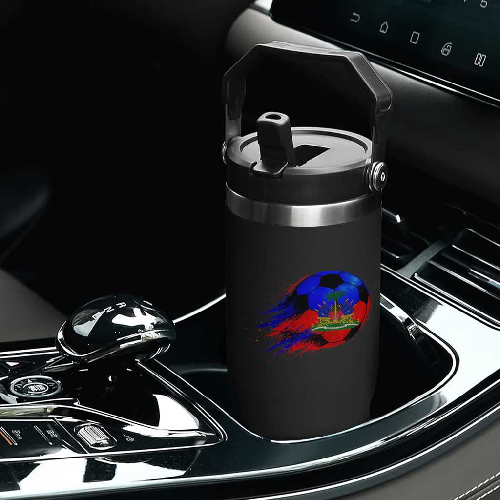 Haitian Flag Soccer Ball Splatter Graphic Flip Straw Tumbler Haiti Football Sports Fan TS02 Print Your Wear