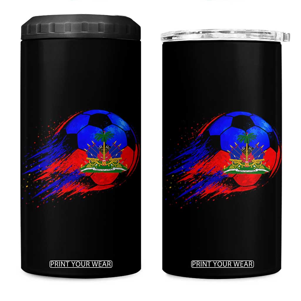 Haitian Flag Soccer Ball Splatter Graphic 4 in 1 Can Cooler Tumbler Haiti Football Sports Fan TS02 One Size: 16 oz Black Print Your Wear