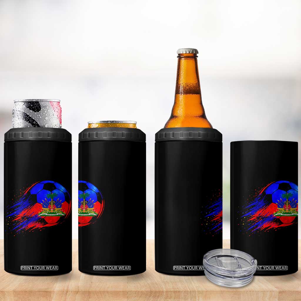 Haitian Flag Soccer Ball Splatter Graphic 4 in 1 Can Cooler Tumbler Haiti Football Sports Fan TS02 Print Your Wear